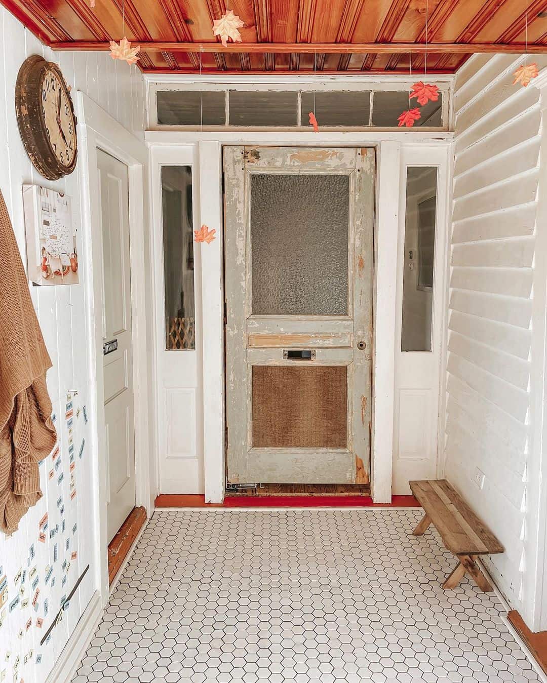 Antique Transom Door With Hexagon Tiles