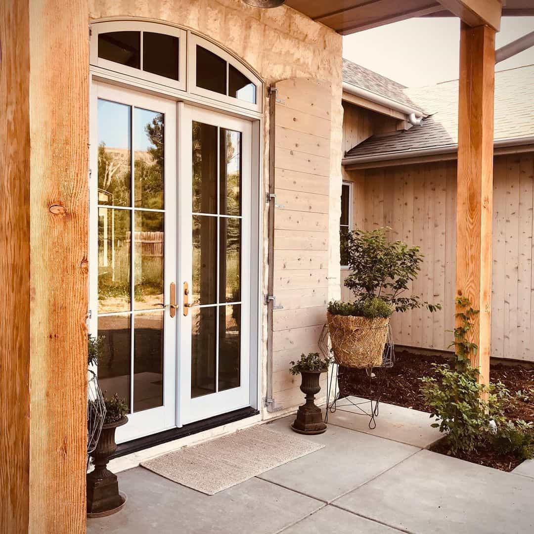 Outdoor Patio With White French Door