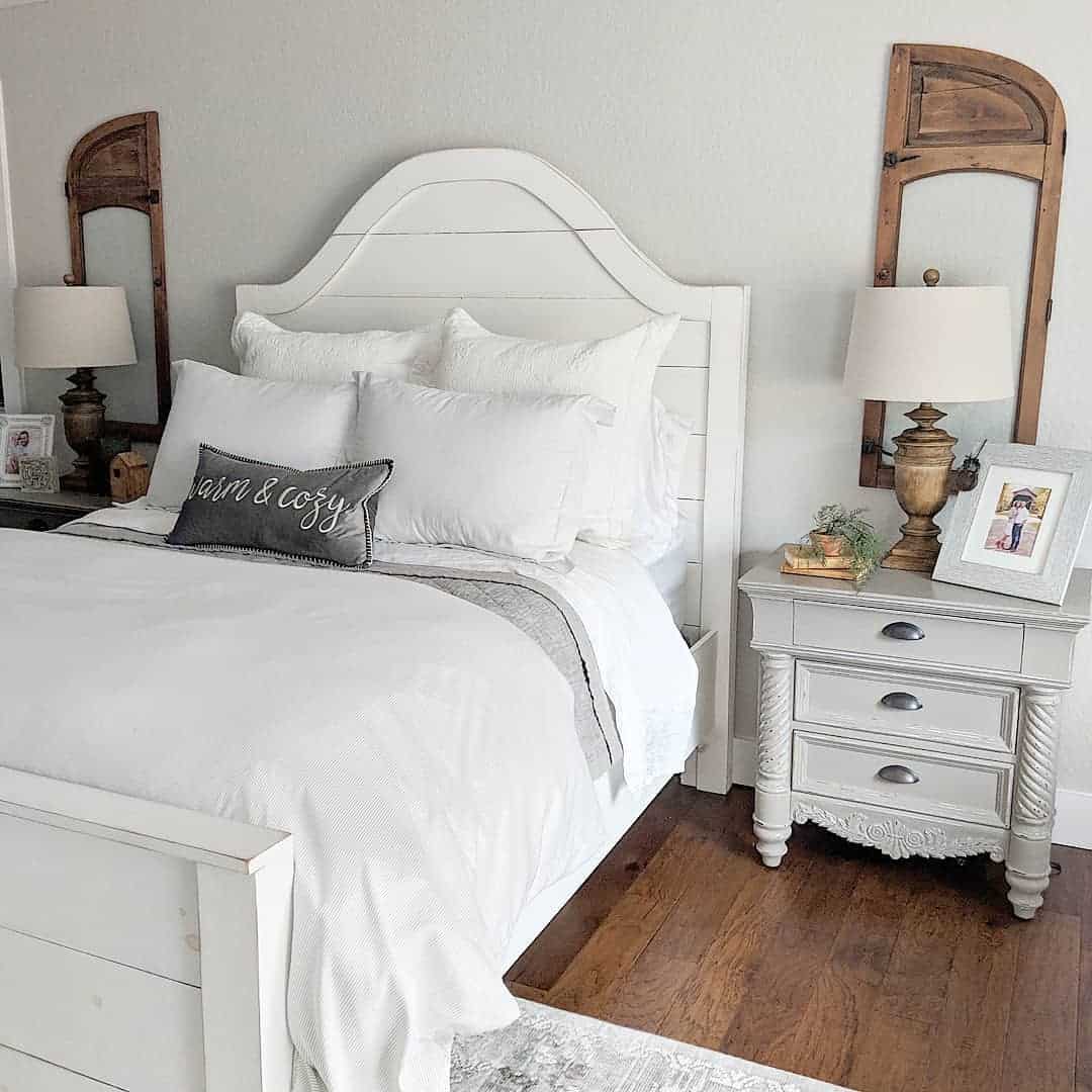 Neutral Bedroom With Repurposed Wood Window Décor