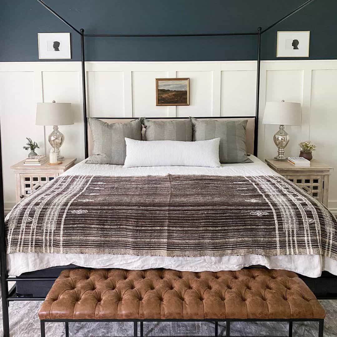 Modern Farmhouse Bed Centered Along an Accent Wall