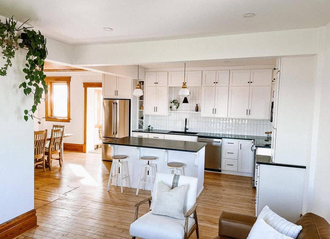 Modern Farmhouse Kitchen With Black Countertops
