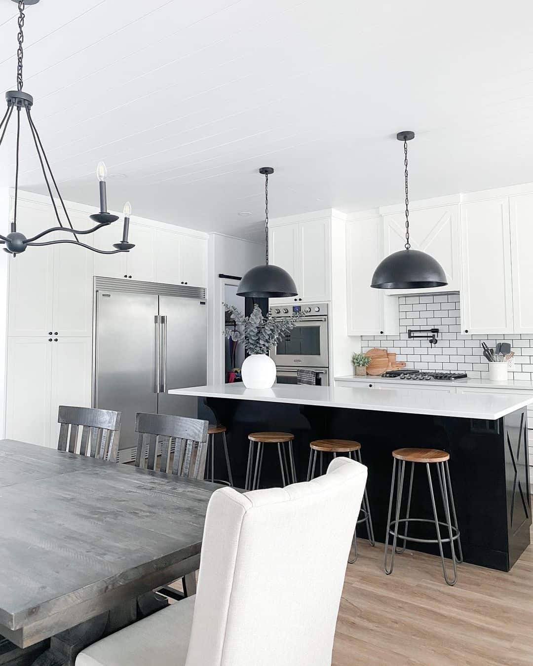 Modern Farmhouse Kitchen With Gray Chandelier