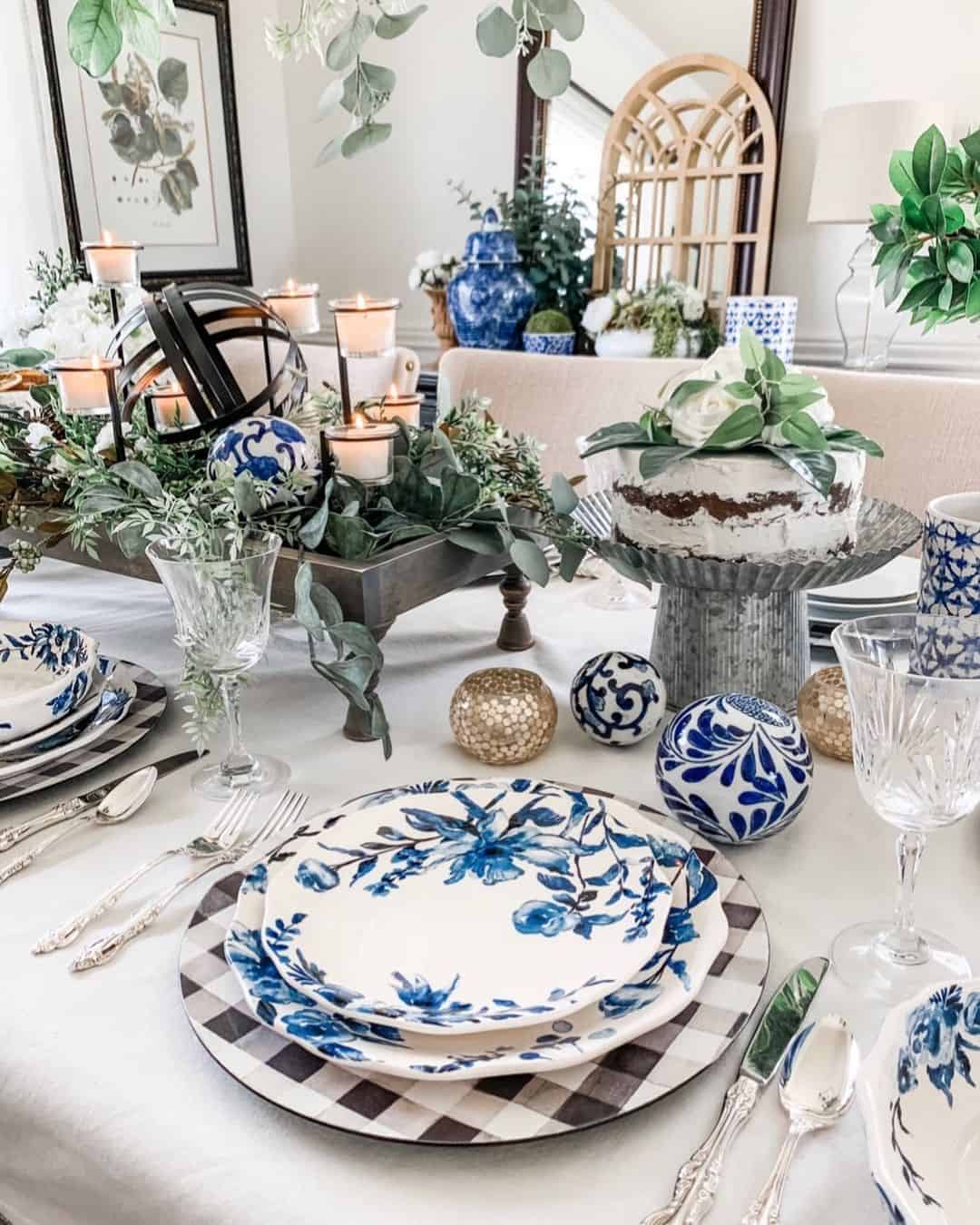 Dining Table with Greenery Centerpiece
