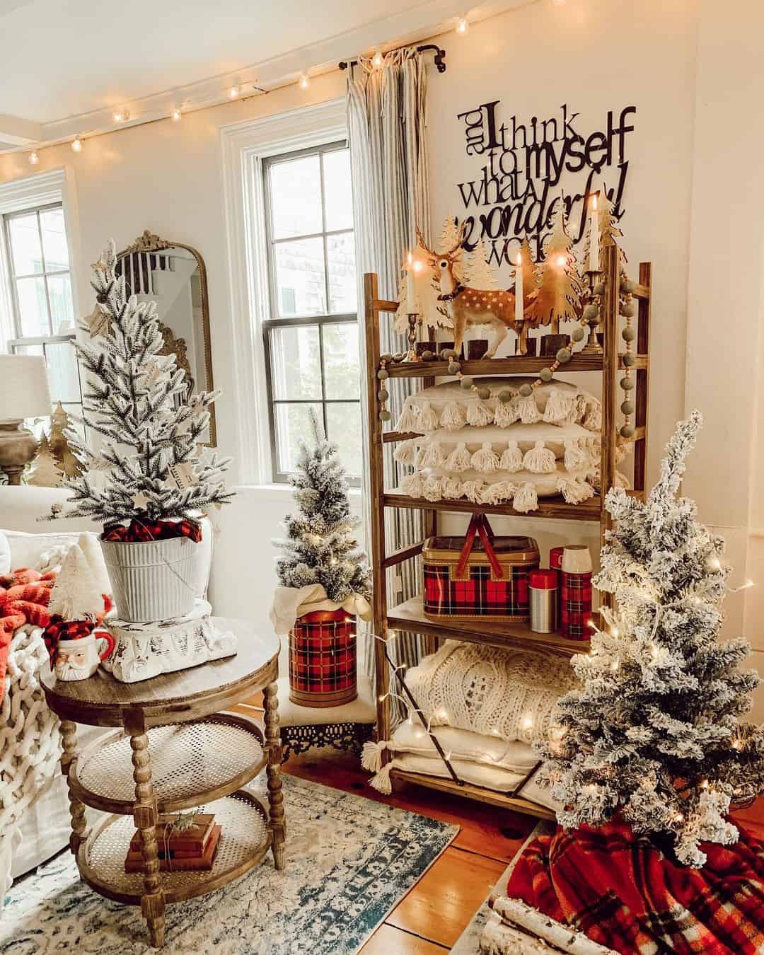 Christmas Décor on Wooden Shelf