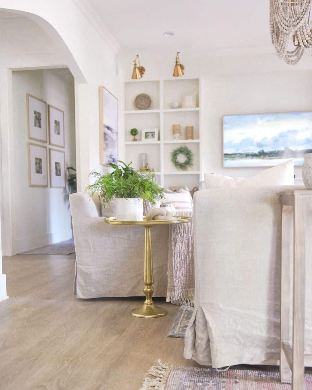 Round Gold End Table for Living Room
