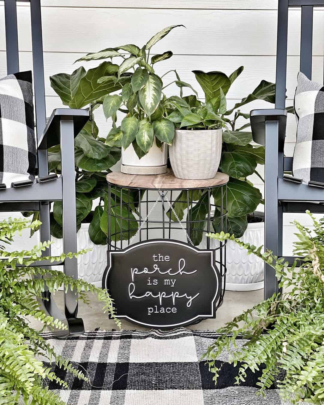 Porch with Greenery Decor in White Planters