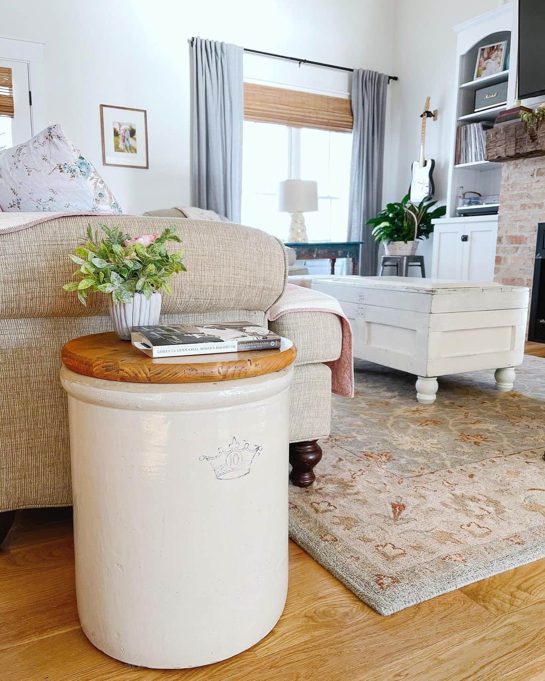 Unique Side Table Beside Beige Sofa
