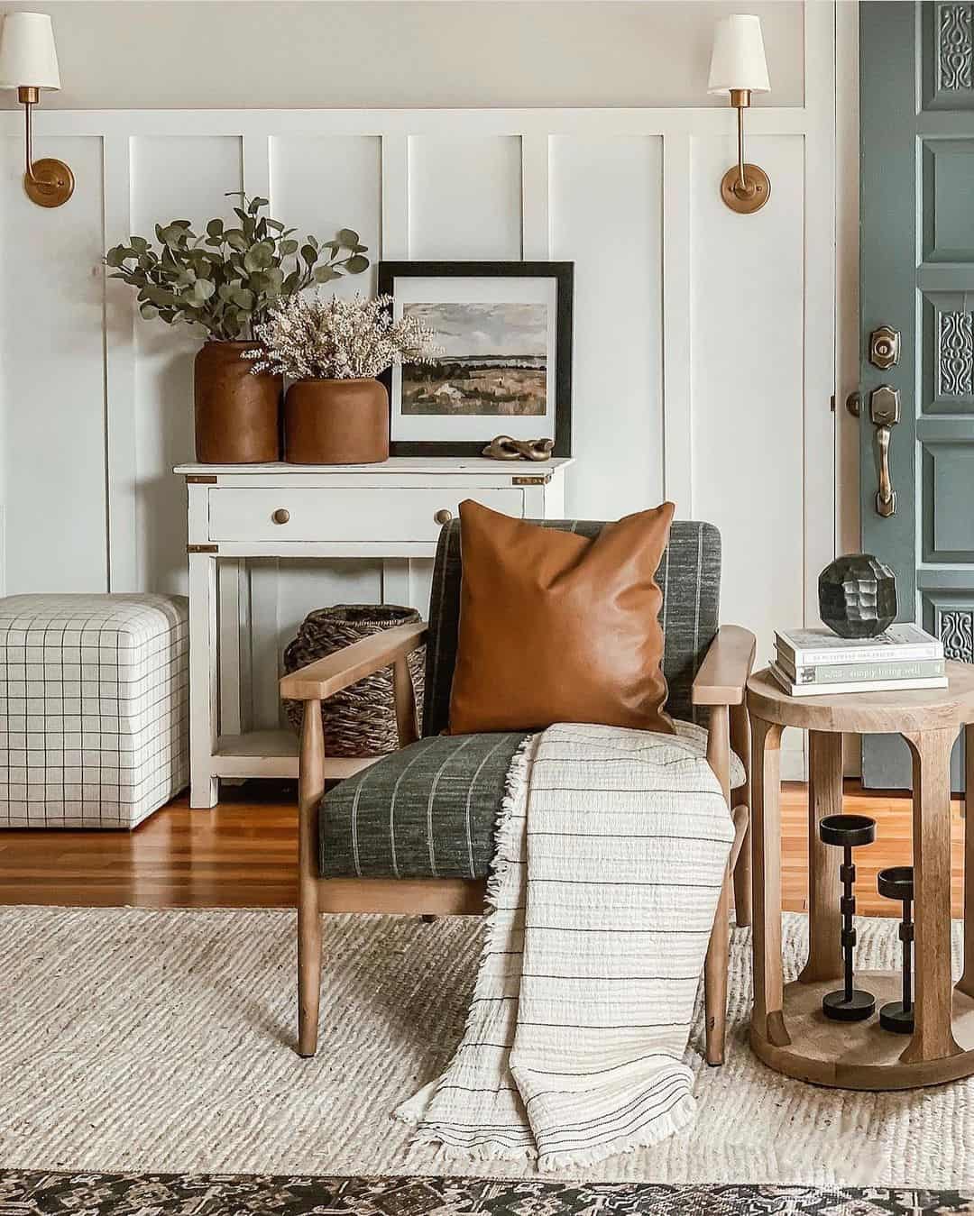 Brass Sconces in Decorative Entryway