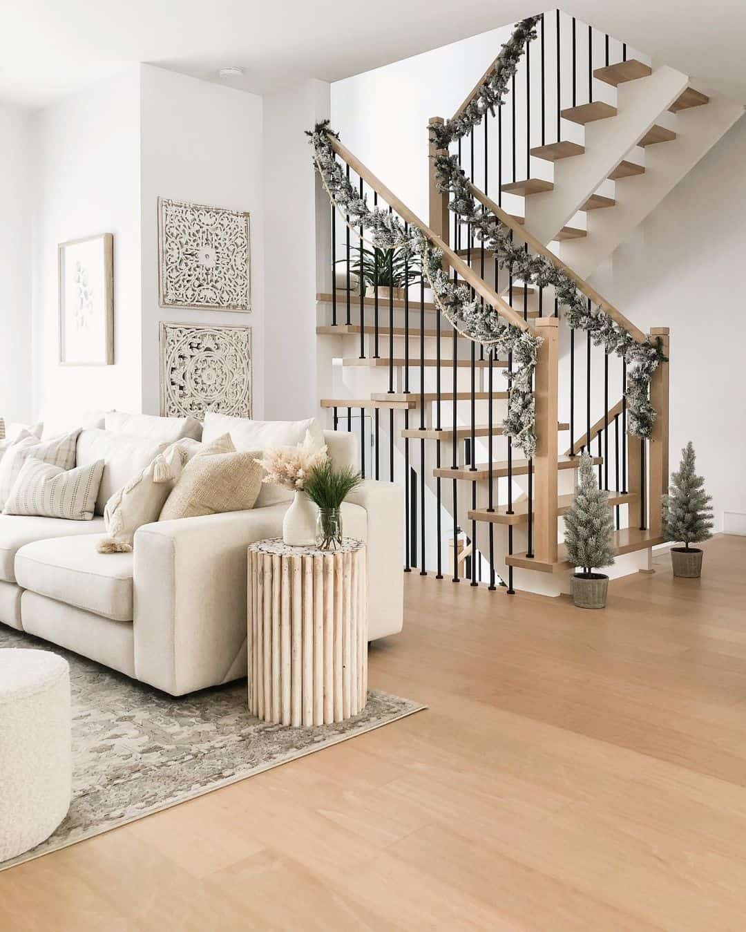 Flocked Holiday Garland on Banister