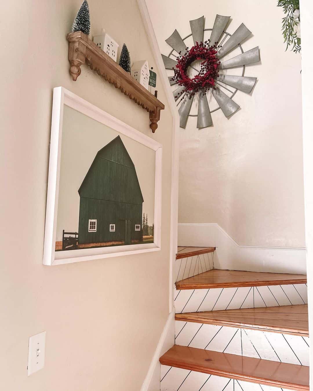White Chevron Steps with White Stair Skirt Boards