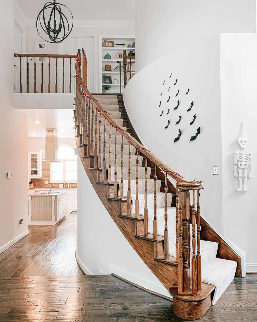 Dark Wood Staircase with White Runner