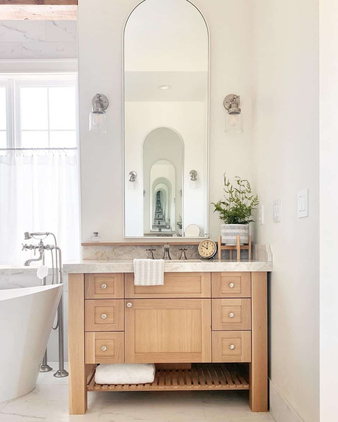 Silver Metal Frame Arch Bathroom Mirror