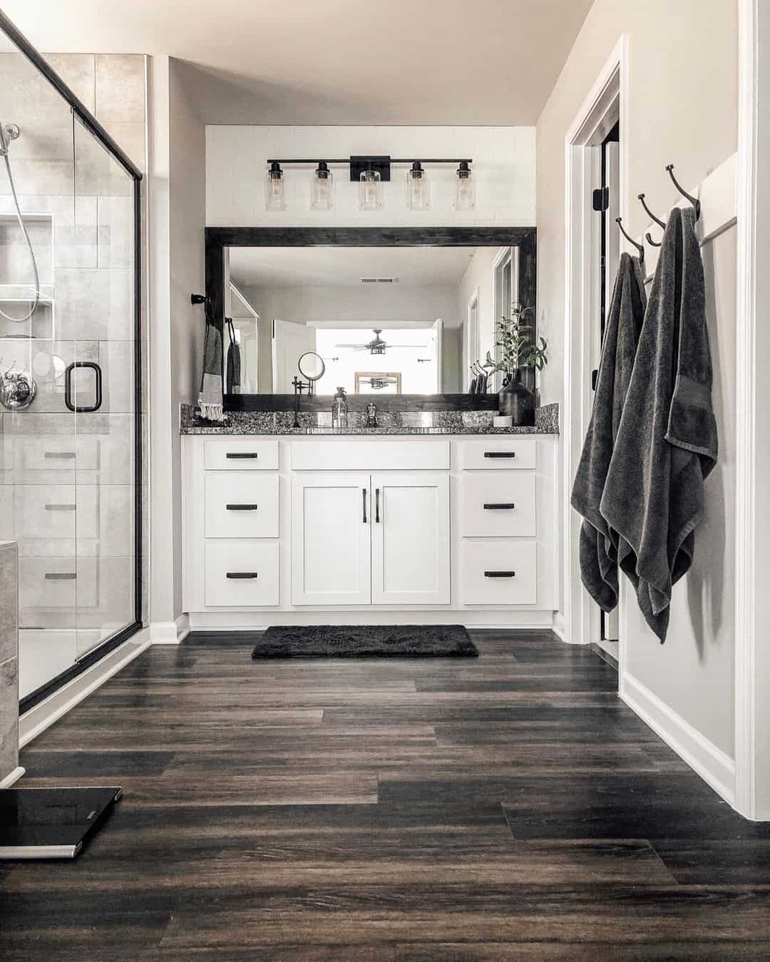 Black Stained Wood Bathroom Mirror