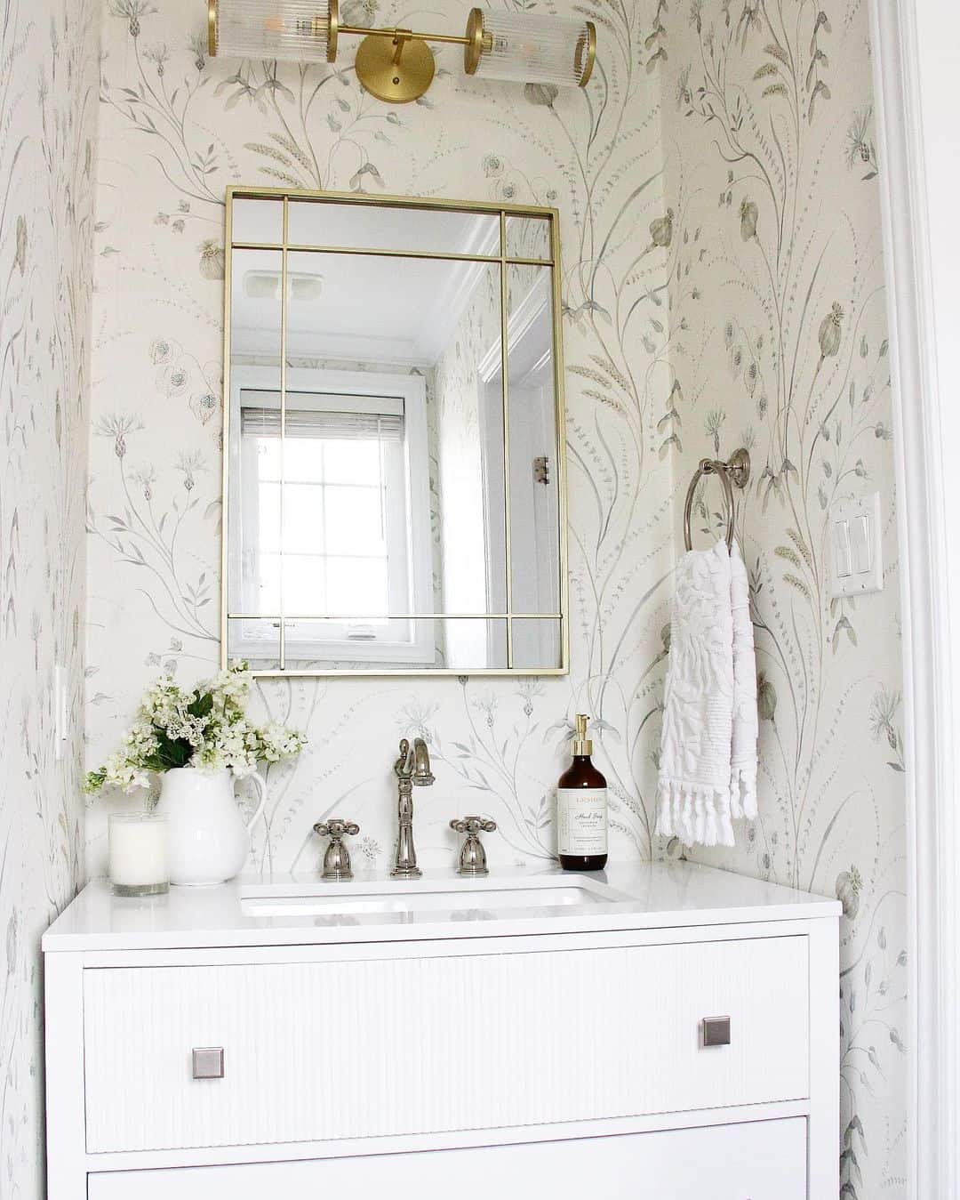 Half Bath with Gold Frame Vanity Mirror