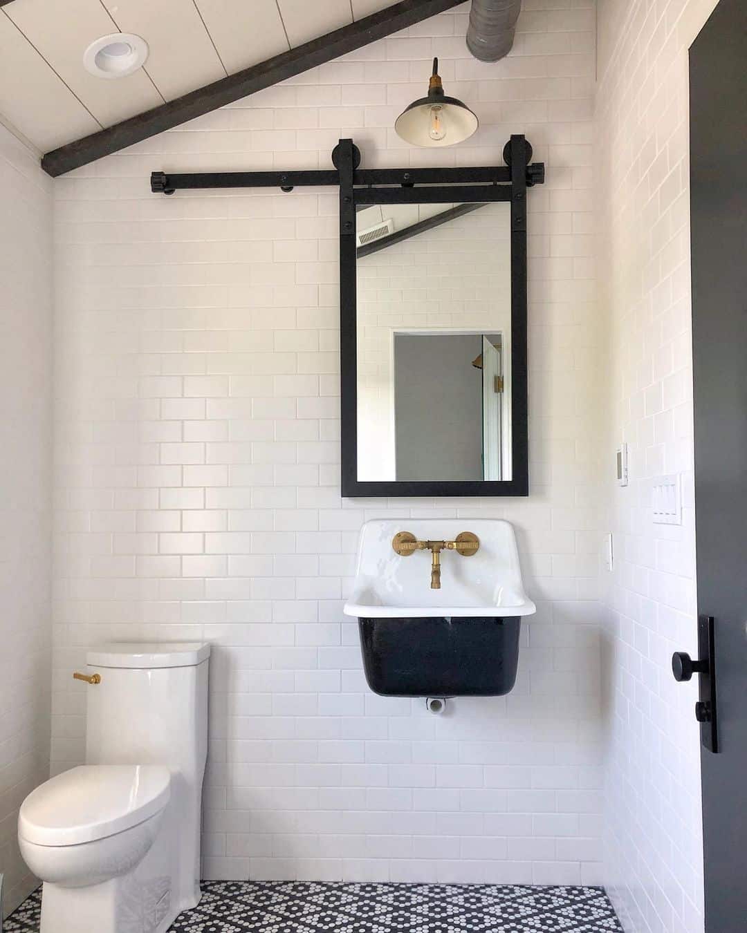 Black Rectangular Sliding Barn Door Mirror