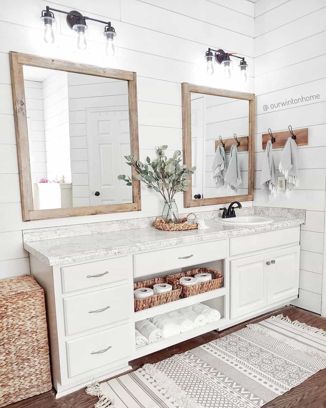 Wood Frame Square Bathroom Mirrors