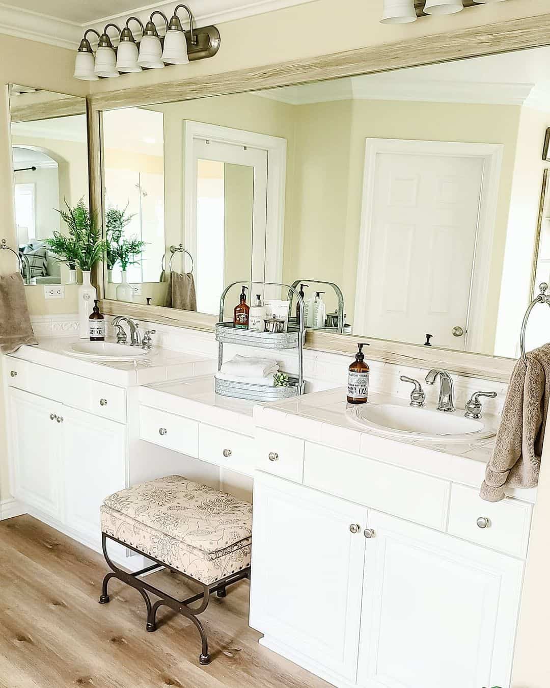 Large Rectangular Bathroom Mirror with Wood Frame