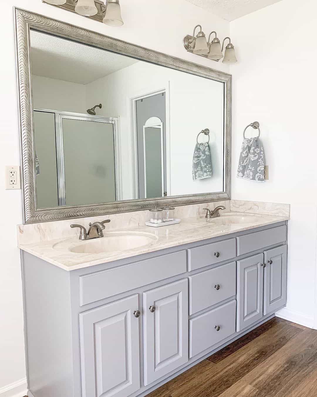 Grey Wood Frame Large Rectangular Bathroom Mirror