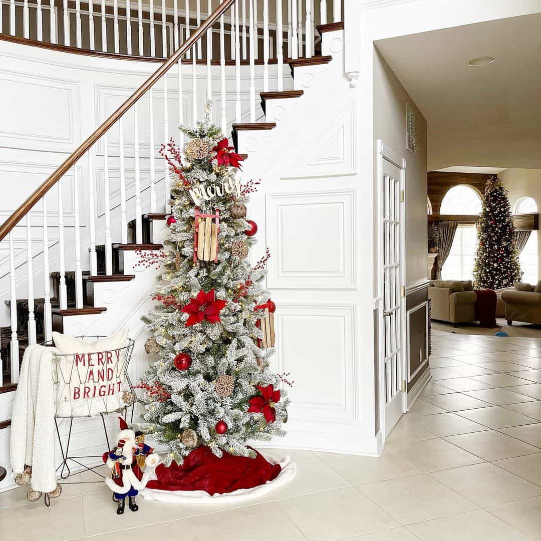 White Wainscoting and Red Christmas Tree Skirt