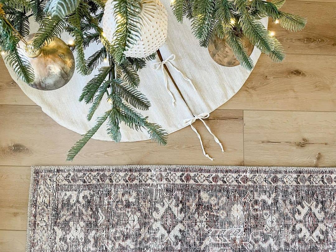 Neutral Tree Skirt Ideas and Wood Flooring