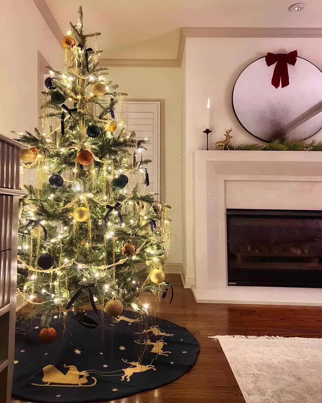 Black Christmas Tree Skirt with Gold Embellishments