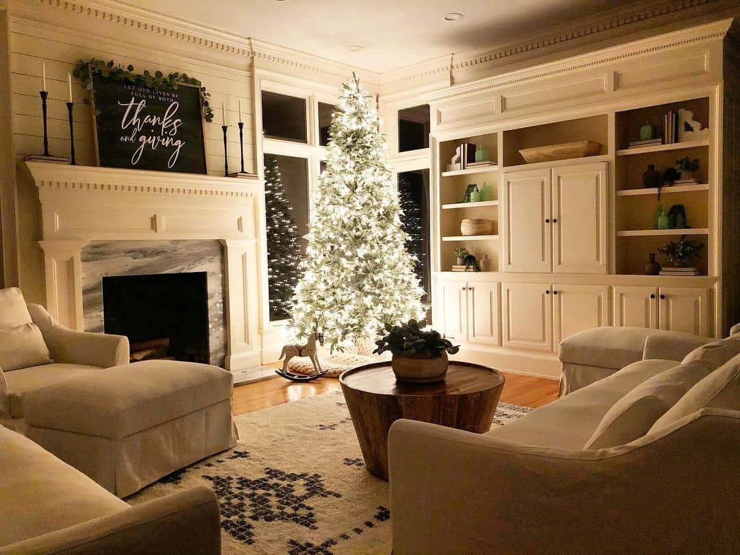 Entertainment Center Beside Knit Christmas Tree Skirt
