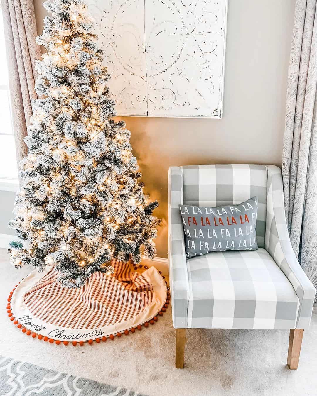 Plaid Chair and Striped Christmas Tree Skirt