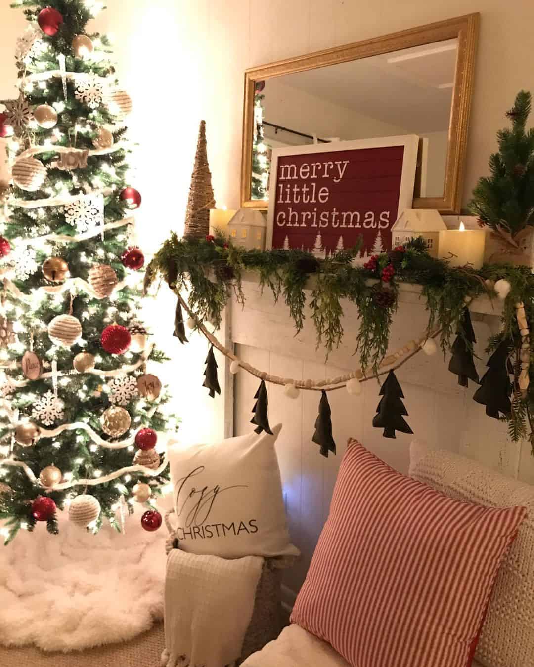Illuminated Tree with White Christmas Tree Skirt