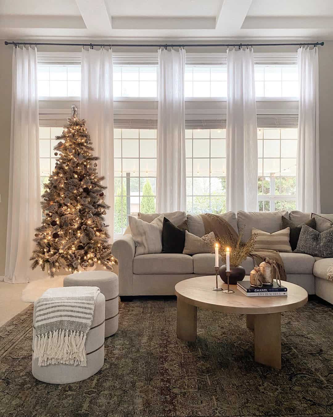 Natural Hued Living Room with Ivory Sheer Curtain
